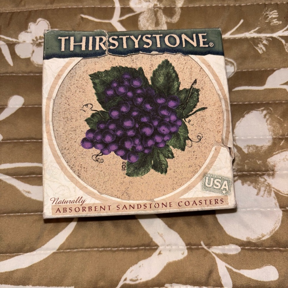 ThirstyStone Coaster Grapevines, Grapes, Natural Solid Sandstone Coasters